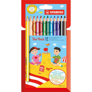 Stabilo Trio dick – dreieckige Buntstifte mit extra dicker Mine 4,2 mm – Etui mit 12 Farben
