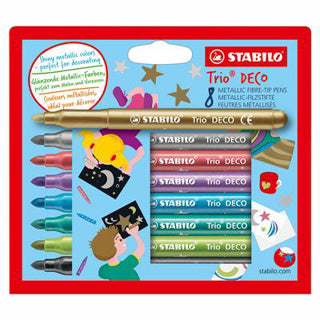 Stabilo Trio Deco – Metallic-Filzstift – mit extra dicker Spitze 3,0 mm – Etui mit 8 Farben