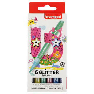 Bruynzeel Glitzer-Filzstifte für Kinder, 6er-Set