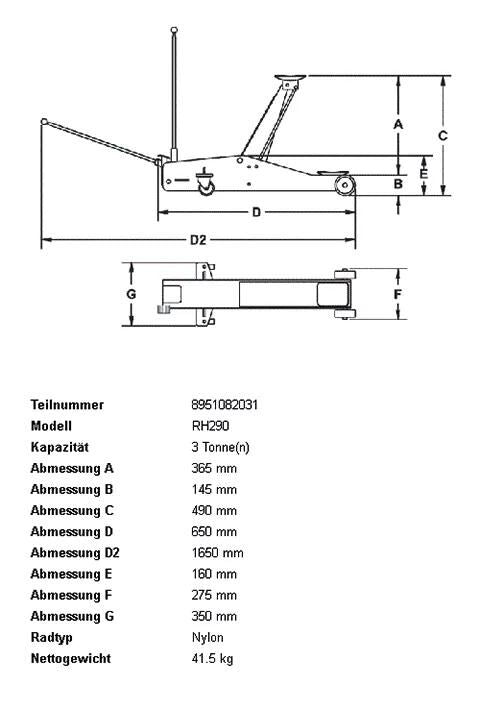 Rc Rodcraft Rodcraft Rh290 Rangierwagenheber, hydraulischer Rangierwagenheber, Tragfähigkeit 3,0 t
