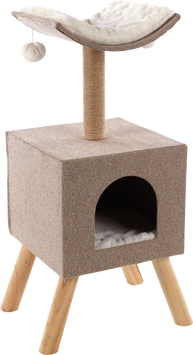 Kratzbaum Flamingo – Scandi-Beige Naturweiß – 36 × 43 × 82 cm – Kratzbaum aus Jute – mit Liegeplattform – skandinavisches Design – für Katzen