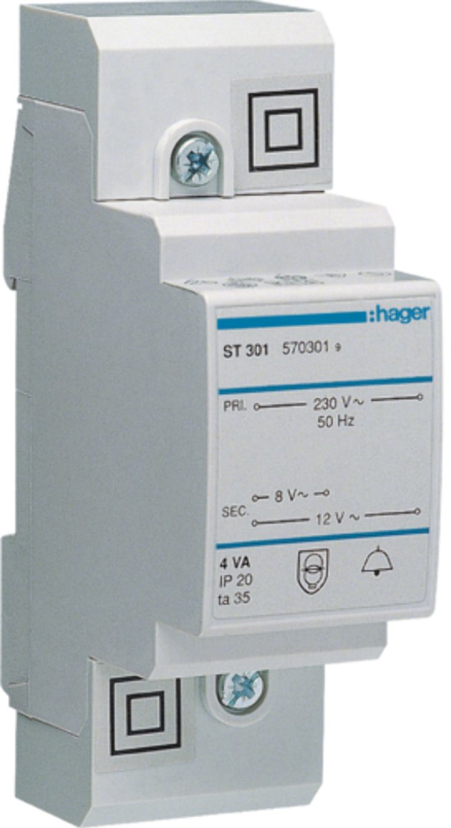 Hager st301 beltransformator 8 v, 12 v 0.5 a