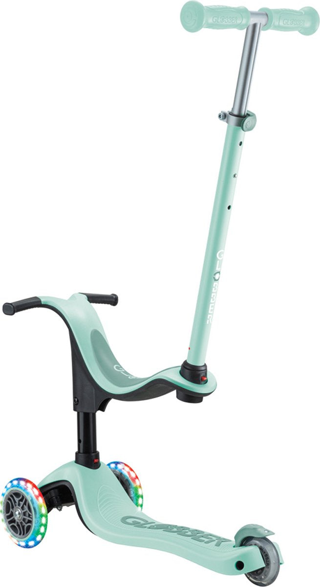 Globber Mitwachsroller – Go Up Sporty Lights Mint – Mint – leuchtende Räder – mit Schiebestange – höhenverstellbar – von 12 Monaten bis 7 Jahren