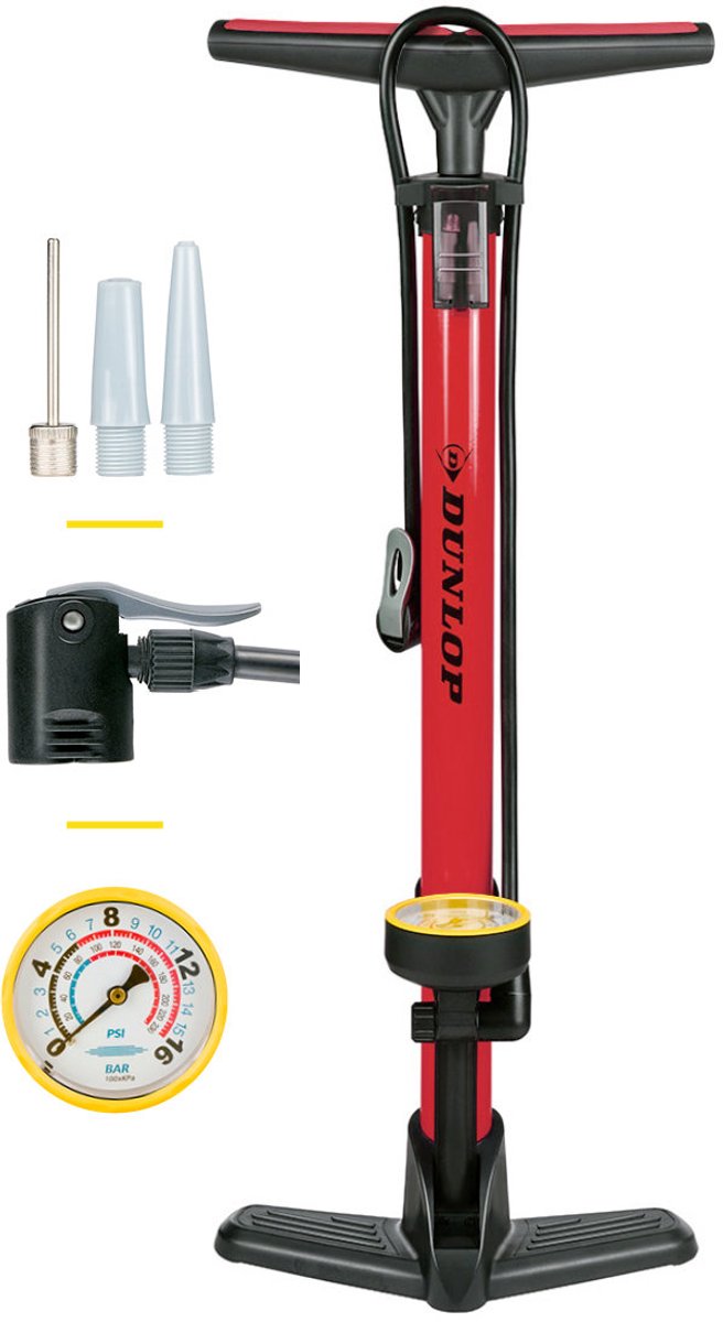 Dunlop Fahrradpumpe rot mit Manometer