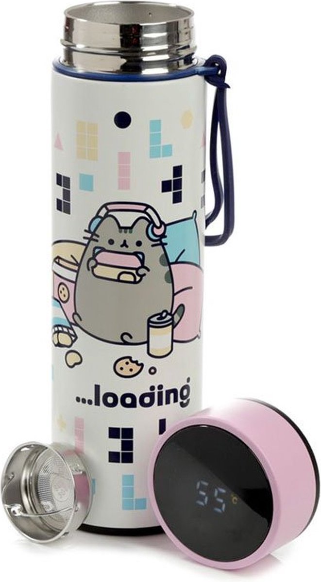 Puckator Pusheen Cat Gaming Thermosflasche, digitales Thermometer, 450 ml