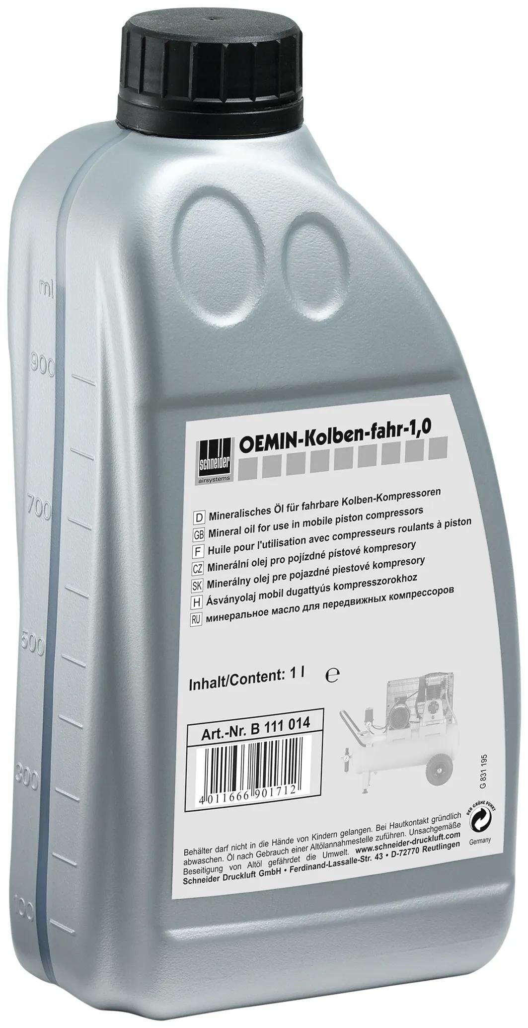Schneider Airsystems Schneider Schmieröl OEM-Spezifikation. Ölschneider 1,0l f. Kolbenkomp.