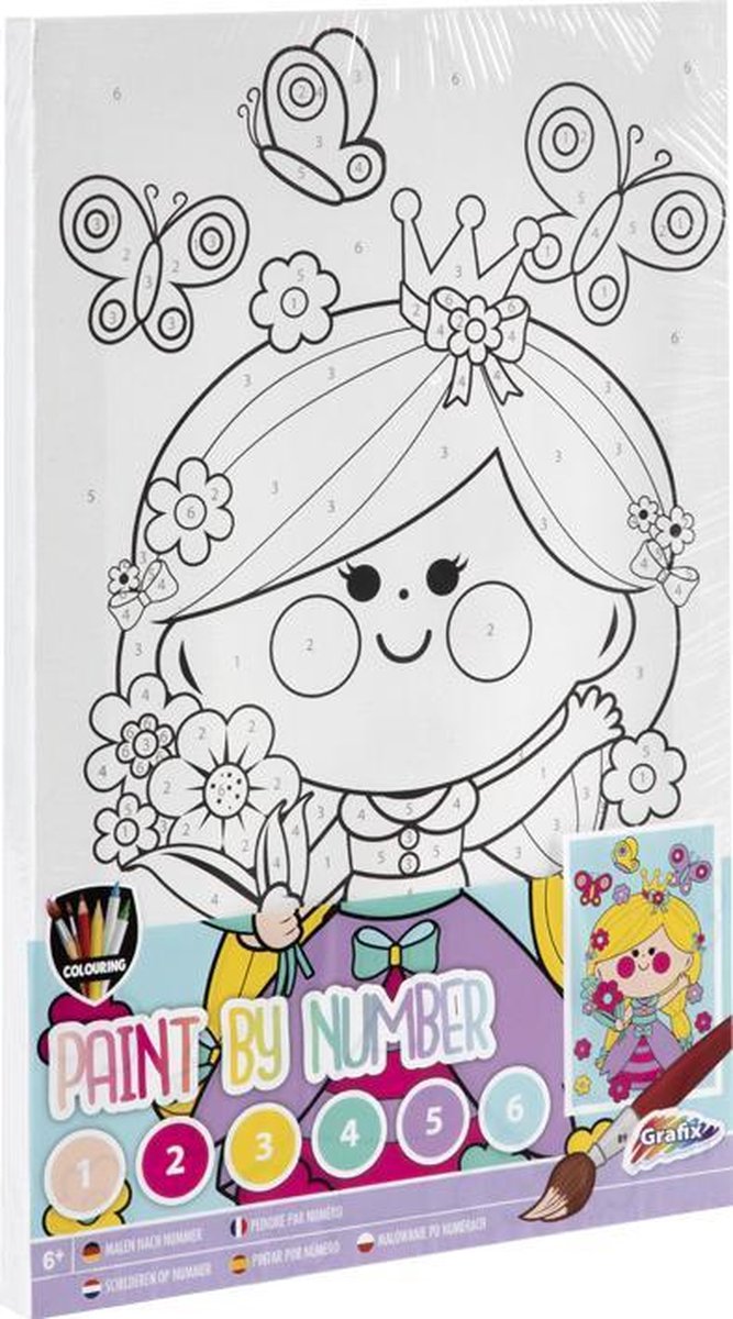 Grafix Malen nach Zahlen für Kinder | Prinzessin-Thema | Größe A4 - inklusive Farbe + Pinsel