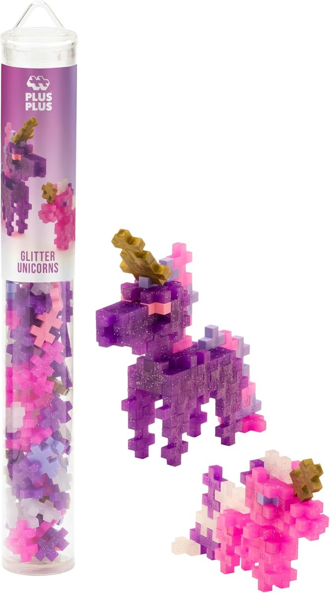 Plus-Plus Glitzer-Einhörner Einhorn – 100-teiliges Bauset – 4373 – Bauspielzeug – Konstruktionsspielzeug – Set mit Bausteinen – ab 5 Jahren