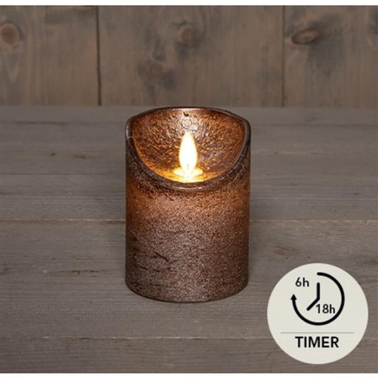 Anna's collection led rustiek stompkaars wax bewegende vlam op 3xaaa batterij met timer 7,5x10cm brons