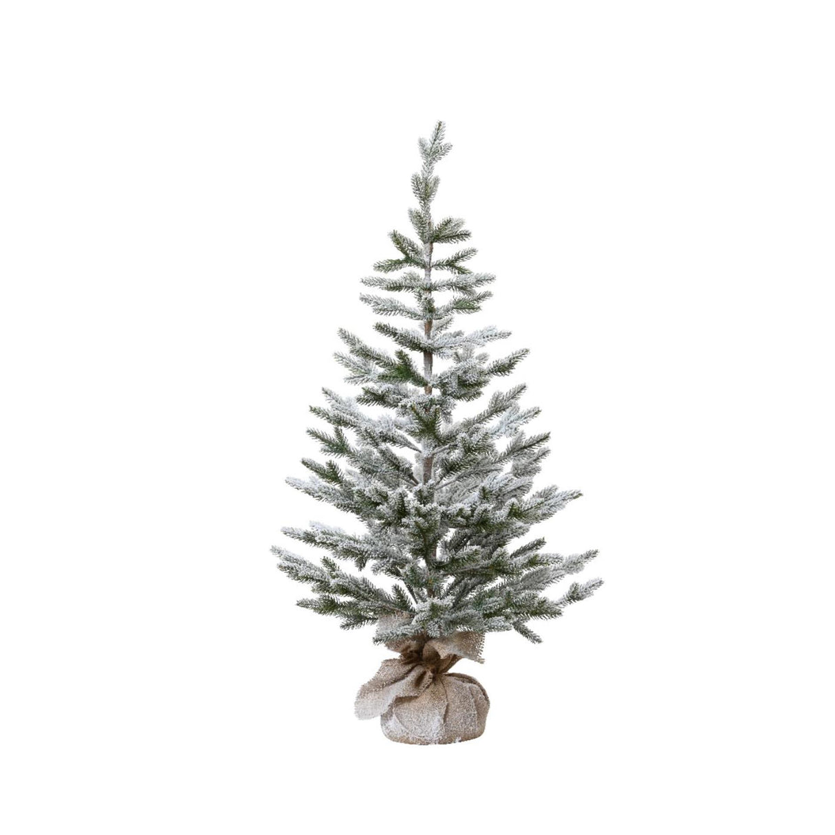 Decoris kunstkerstboom mini met sneeuw in jute zak ã˜50xh100cm