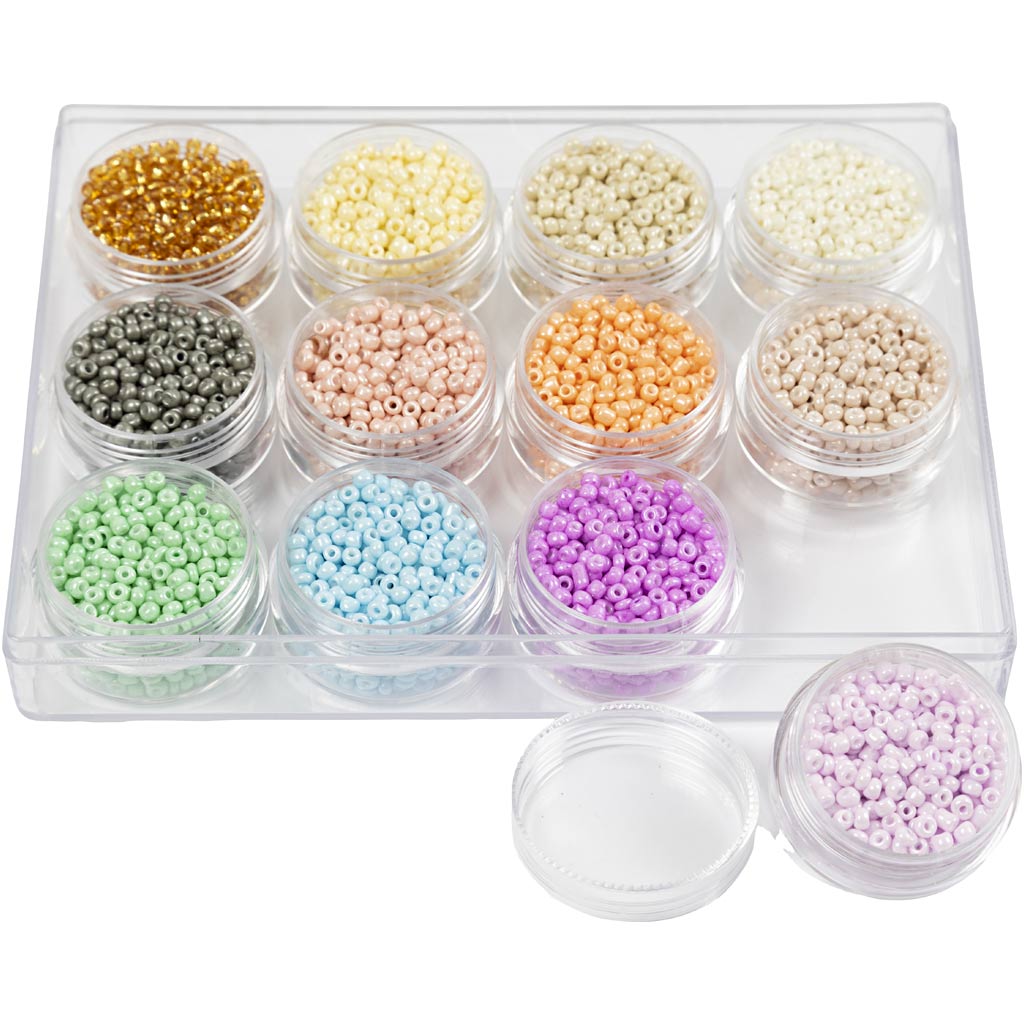 Kreativfirma Rocailles runde Glasperlen 3 mm Pastellfarben, 12x17 Gramm