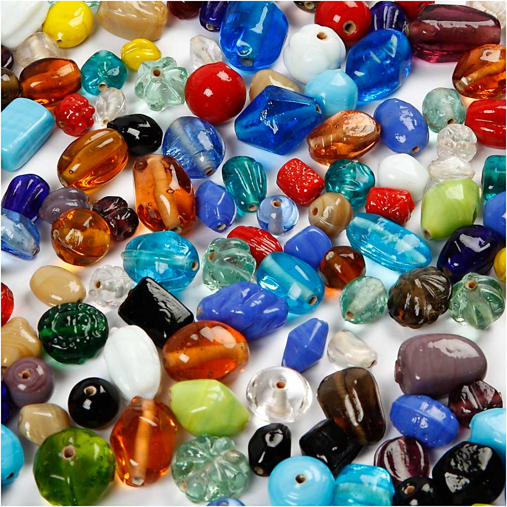 Creativ Company Glasperlen, Größe 7-18 mm, Lochgröße 1 mm, ca. 600 Stück, verschiedene Farben, 1000 g 1 Karton
