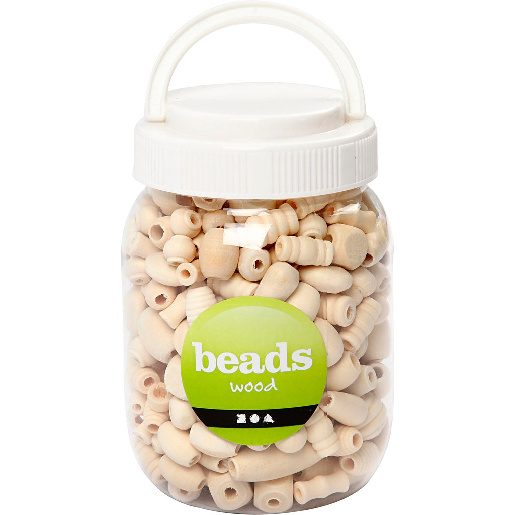 Creativ Company Holzperlen, Größe 5–28 mm, Lochgröße 2,5–3 mm, 175 g, 400 ml, 1 Eimer