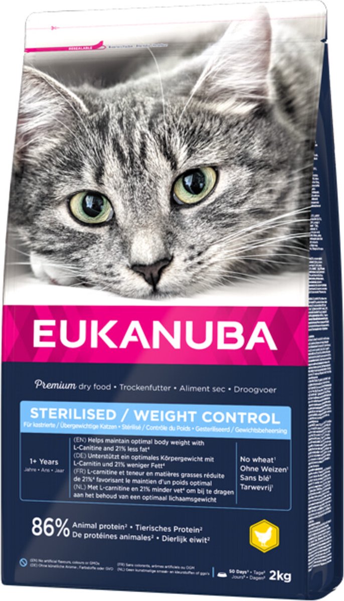 Eukanuba Katzenfutter für Erwachsene, sterilisiert – Gewichtskontrolle, 2 kg