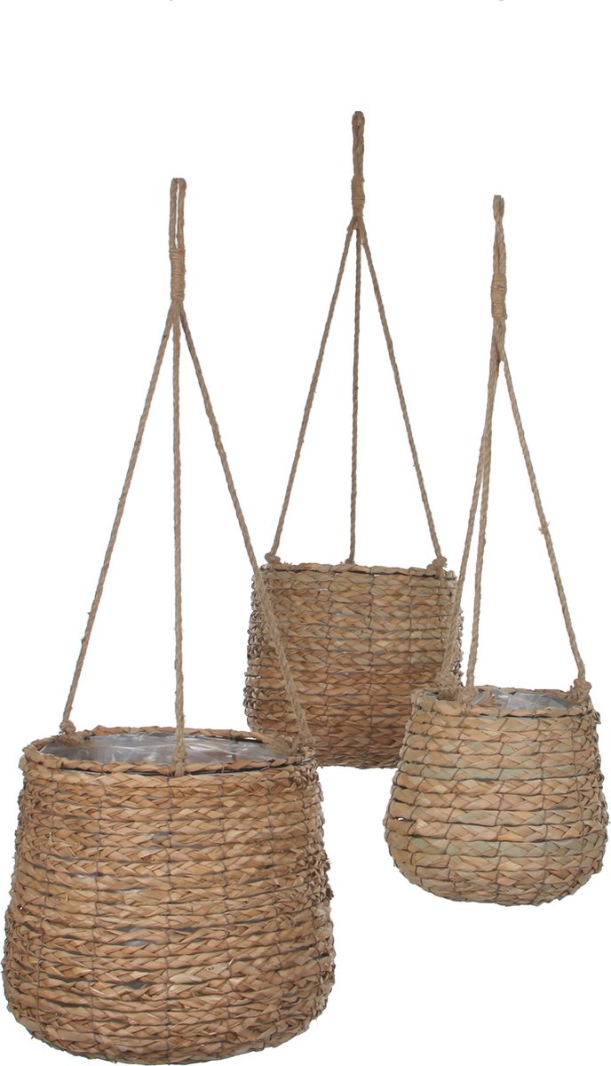 Mica decorations avalon hangpot - set van 3 - h90 x ø30 cm - zeegras - lichtbruin