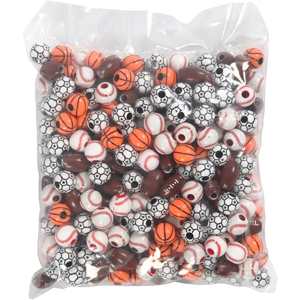 Creativ Company Sportperlen, Größe 11-15 mm, Lochgröße 3-4 mm, ca. 220 Stück, verschiedene Farben, 270 g 1 Box