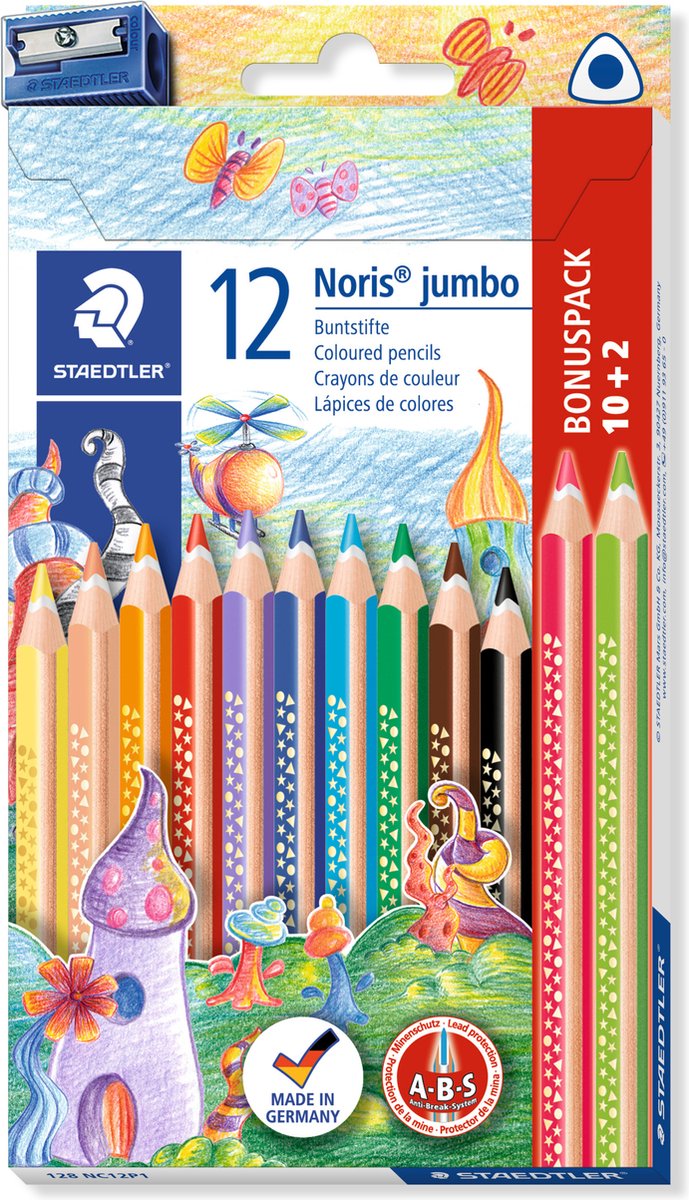 Staedtler Noris Jumbo Buntstift – Set 12 (10+2) + Spitzer