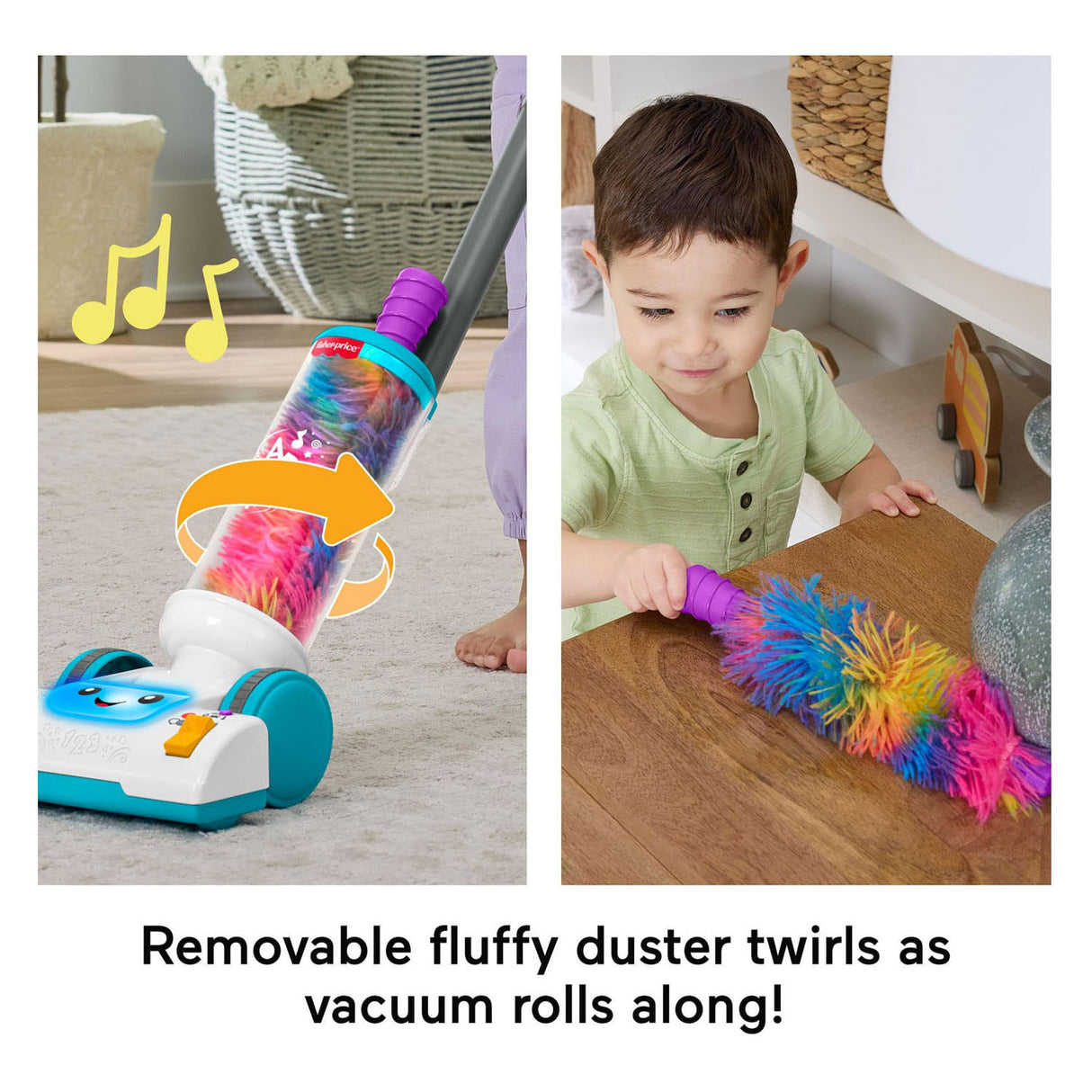 Lernspaßiger 2-in-1-Staubsauger von Fisher-Price mit Kehrschaufel, Lichtern und Musik