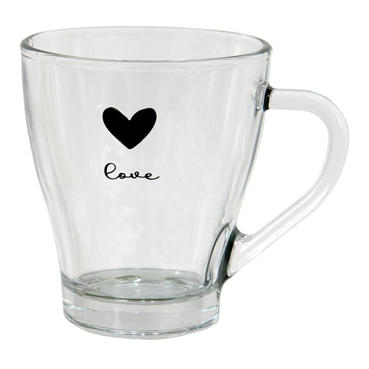 Transparentes Teeglas aus Clayre-Eef-Glas mit einem Herzen und dem Text „Love“ darauf, 11 x 8 x 10 cm, 200 ml