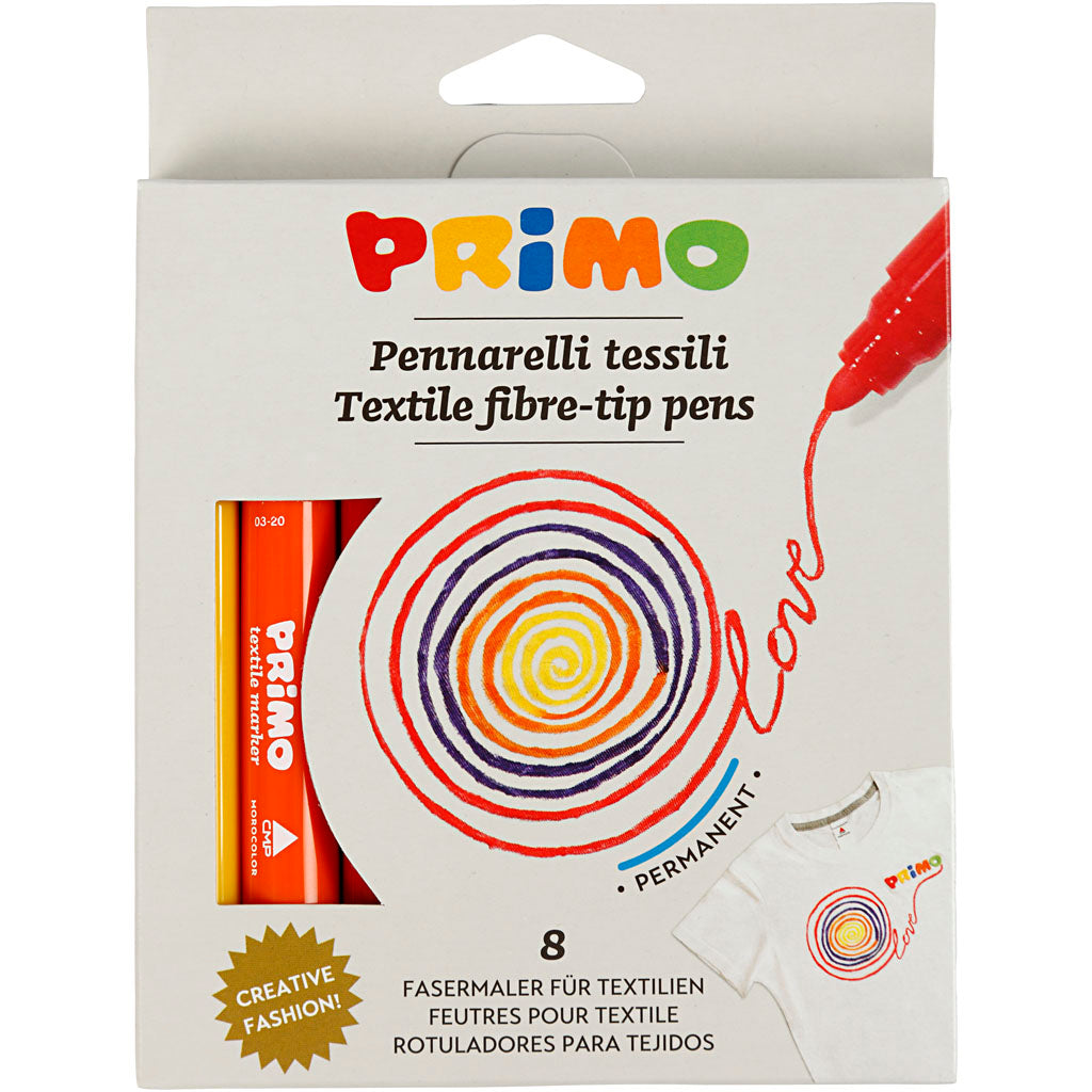 Primo Textilmarker, verschiedene Farben, 8 Stück, 1 Box