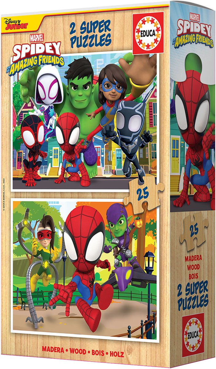 Educa - Puzzle Spidey seine erstaunlichen Freunde - Holz - 2x25 Teile - Puzzle für Kinder.