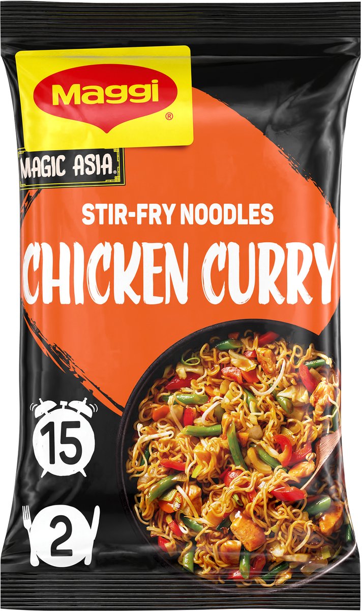 Maggi Pfannennudeln mit Hähnchen-Curry – 10 Stück x 185 g – Vorteilspackung