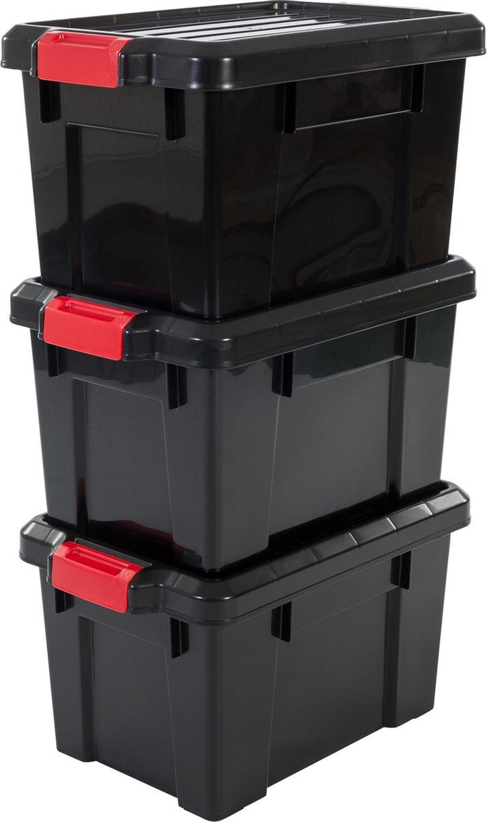 Iris powerbox opbergbox - 21l - kunststof - zwart rood - set van 3