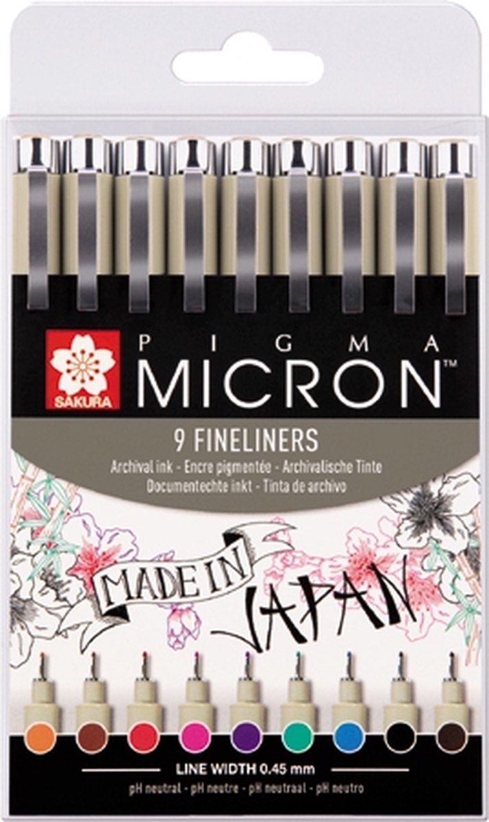 Sakura Pigma Micron 05 Federmäppchen mit 9 Farben