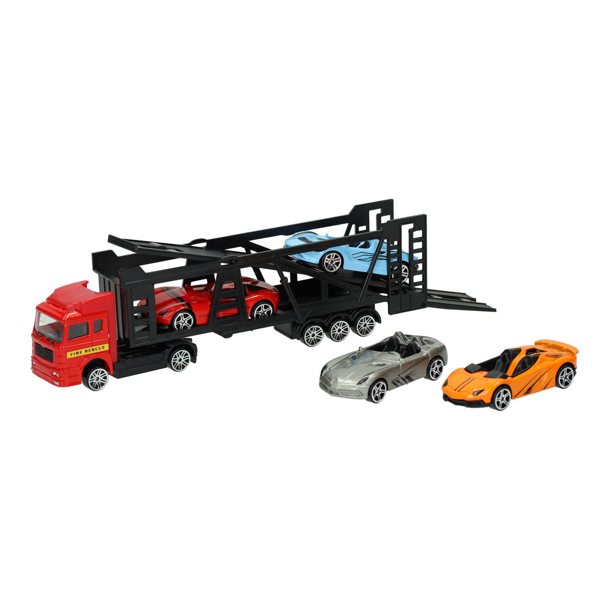 Transporter aus Druckguss mit 4 Metallwagen