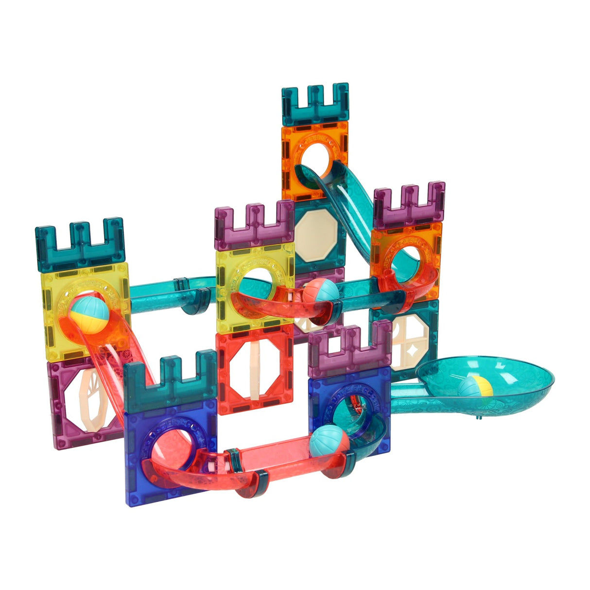 Magnetische Kugelbahnburg mit Licht, 56-tlg.