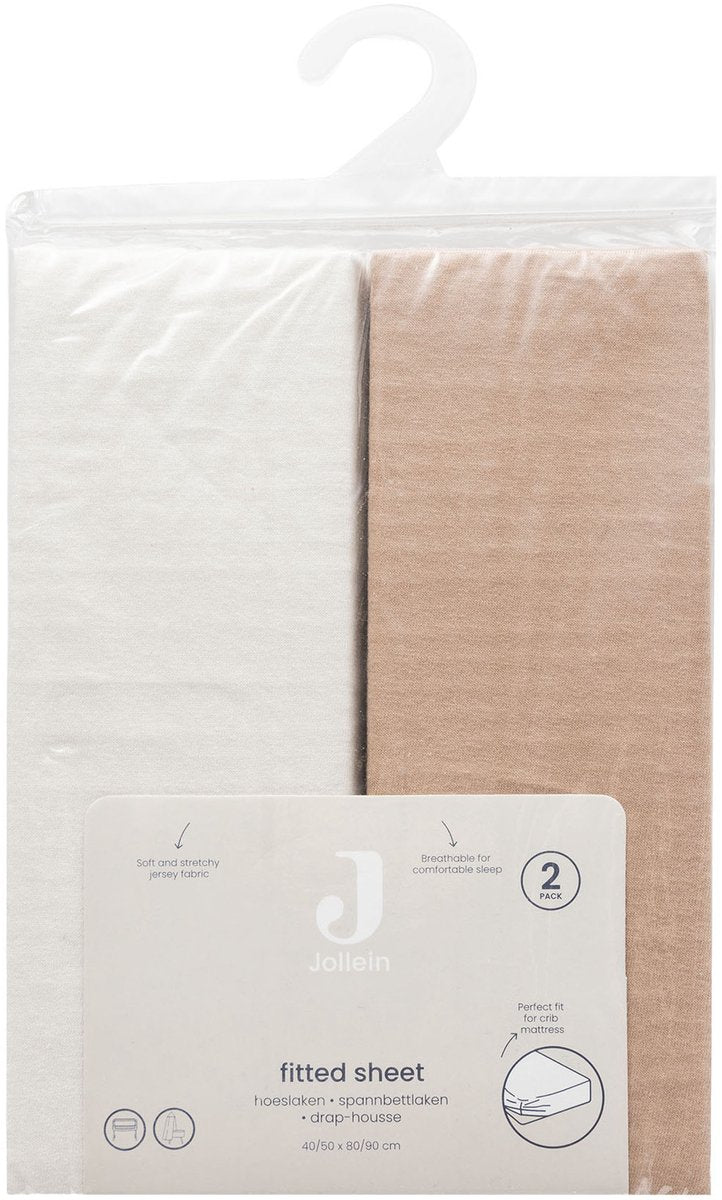 Jollein hoeslaken - 2 stuks - 60x120 cm - jersey - light terra oatmeal