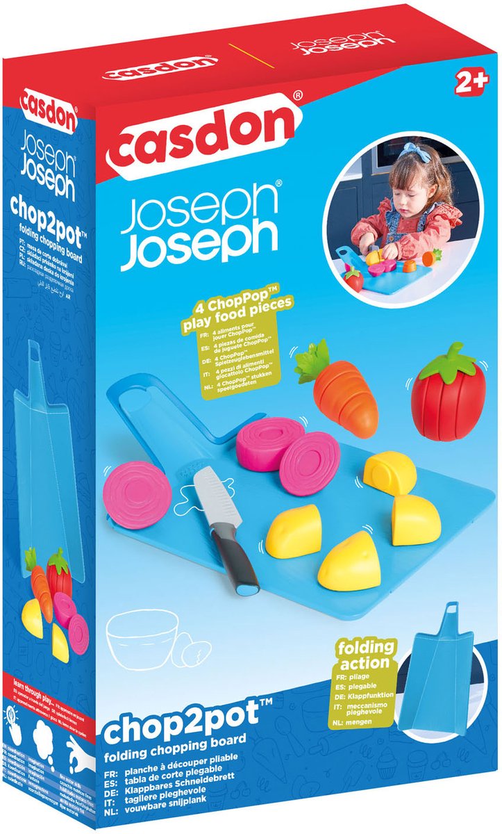 Casdon Toy Food Set Chop2pot mit klappbarem Schneidebrett und Messer, 16-teilig.