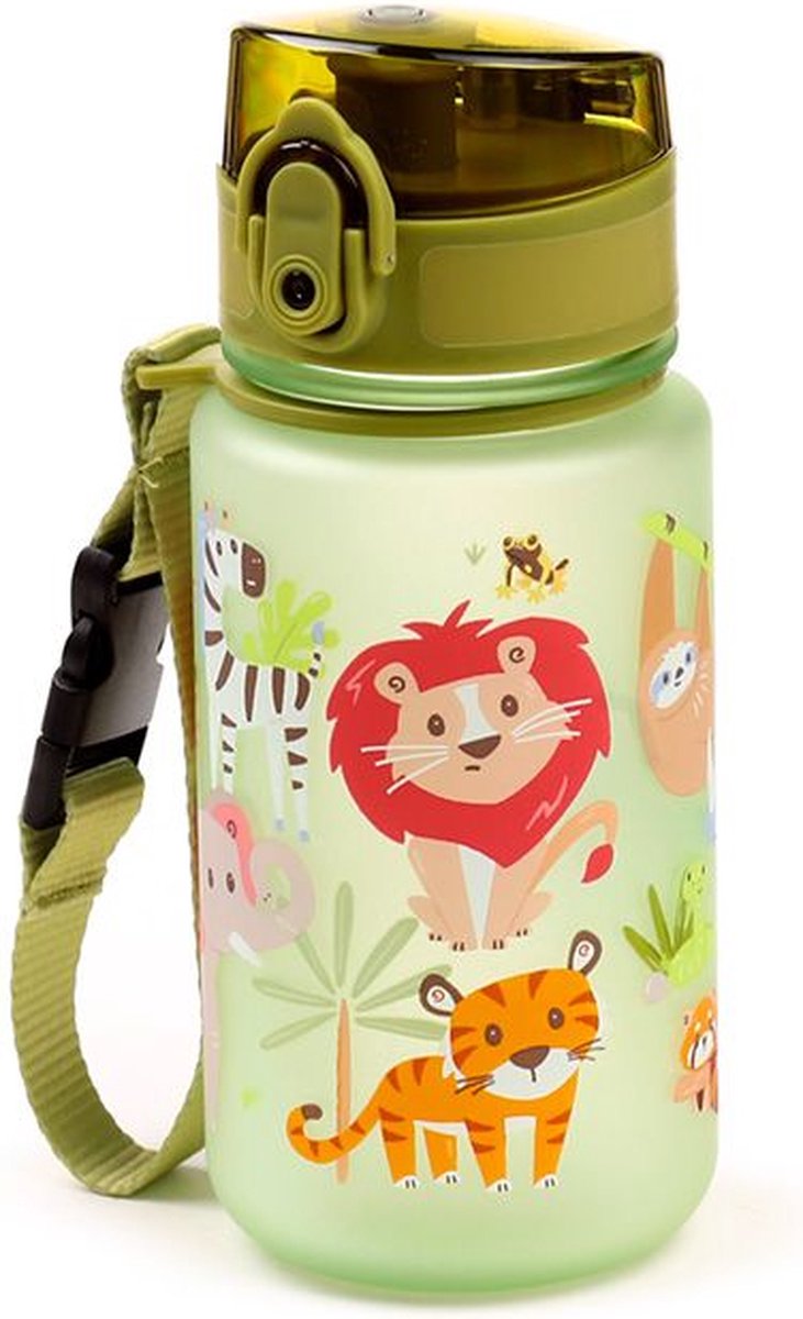 Puckator Trinkflasche Kind – Soniverse – Wildtiere – Pop-Top – Ecozen – 17 x 6,5 x 6,5 cm – 350 ml
