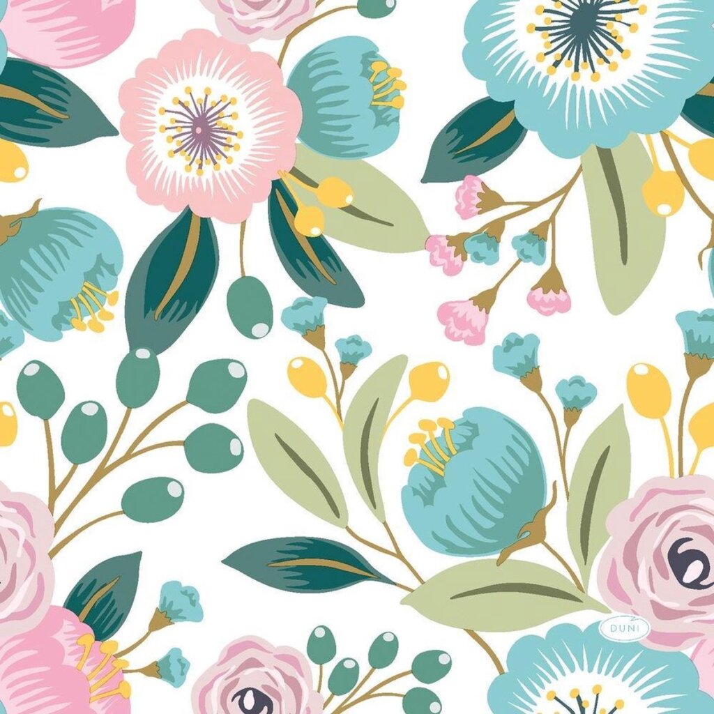 Duni Servietten Blüten 3-lagig 33x33cm Papier blau 20 Stück