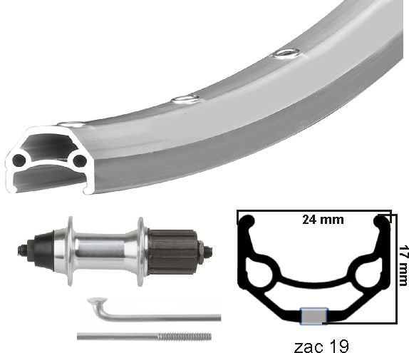 Kgs Hinterrad 26 Zoll (559), Rodi Zac 19 Felge, silberne Kassette, 8–9 Gänge, Ausfallende