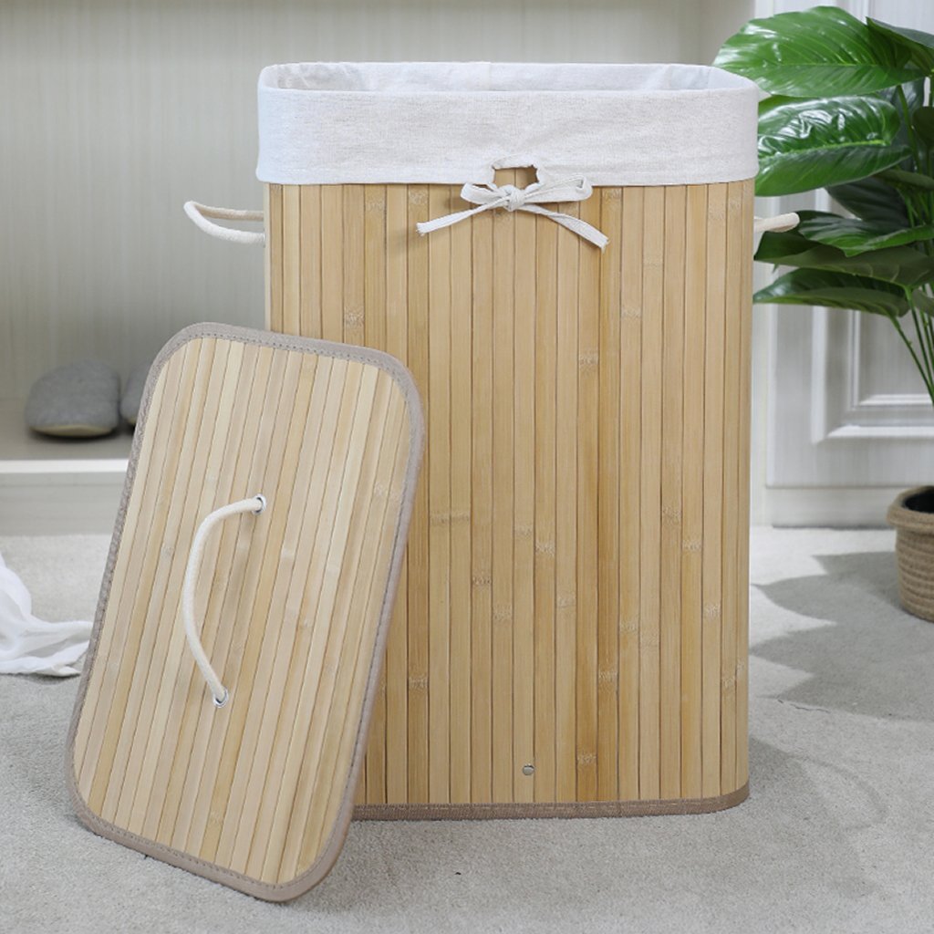 Homestyle Pro rechteckiger Bambus-Wäschekorb 40x30x60 cm naturweiß