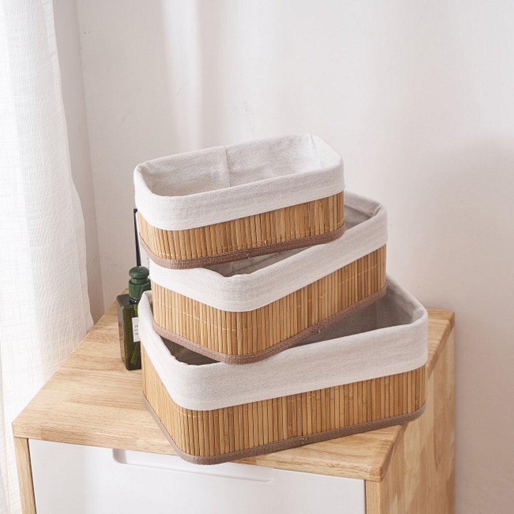 Homestyle Pro Homestyle Bambus-Aufbewahrungskörbe, 3 Stück, Naturweiß