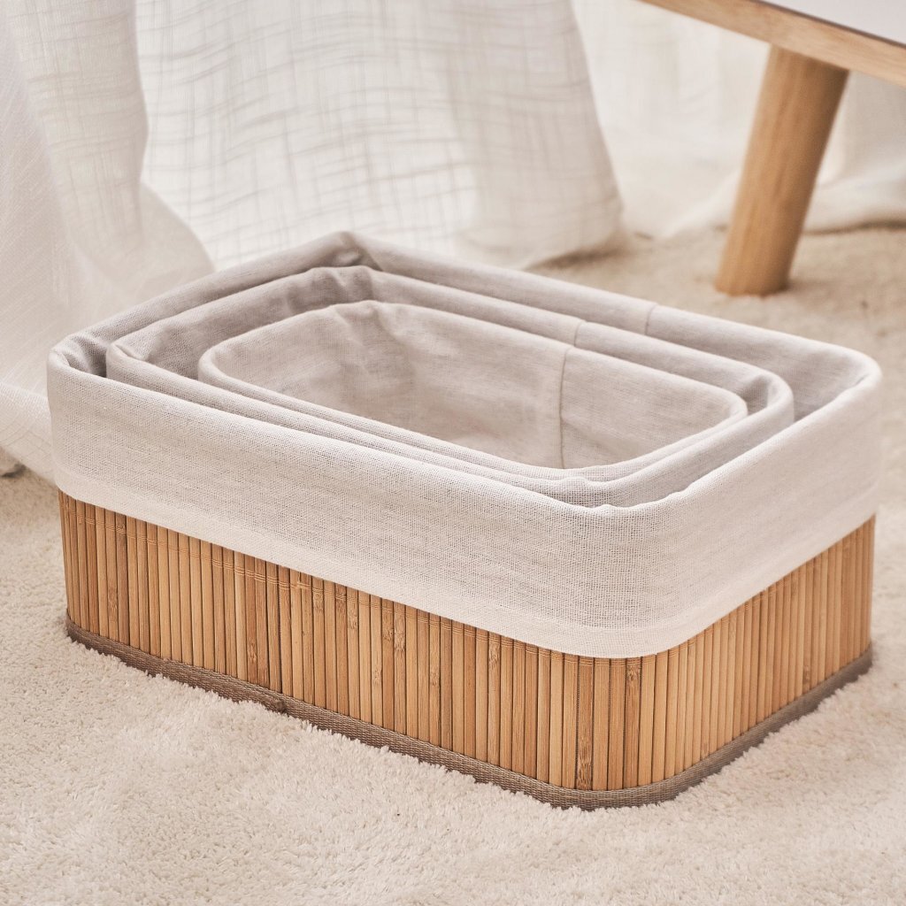 Homestyle Pro Homestyle Bambus-Aufbewahrungskörbe, 3 Stück, Naturweiß
