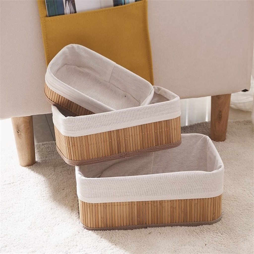 Homestyle Pro Homestyle Bambus-Aufbewahrungskörbe, 3 Stück, Naturweiß