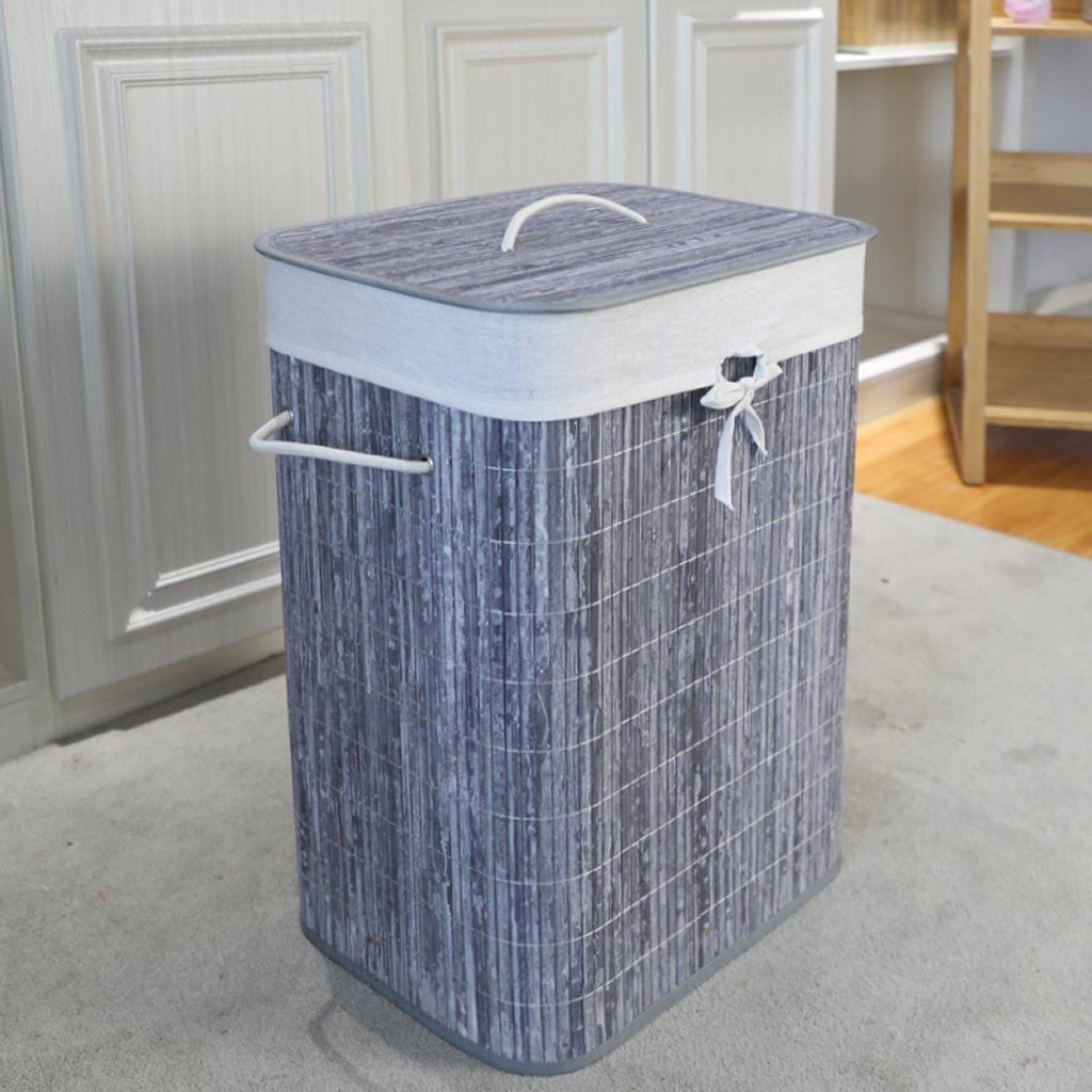 Homestyle Pro rechteckiger Bambus-Wäschekorb 40x30x60 cm grauweiß