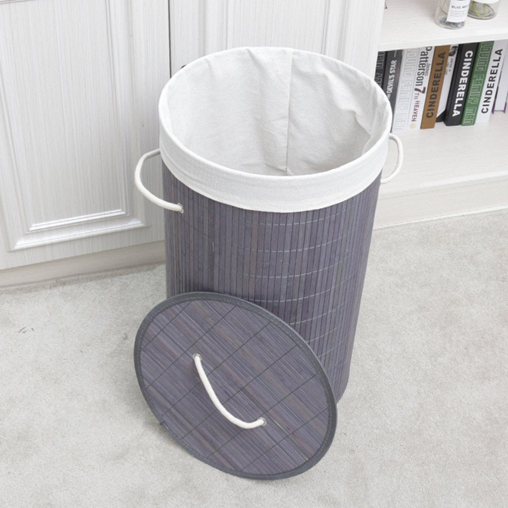 Homestyle Pro runder faltbarer Bambus-Wäschekorb 35x50 cm grauweiß