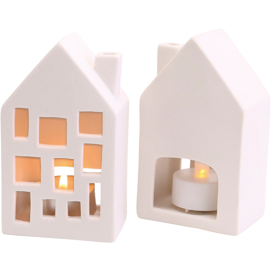 Häuser für Teelichter, H: 12 cm, Maße 5x7 cm, 12 Stück 1 Box