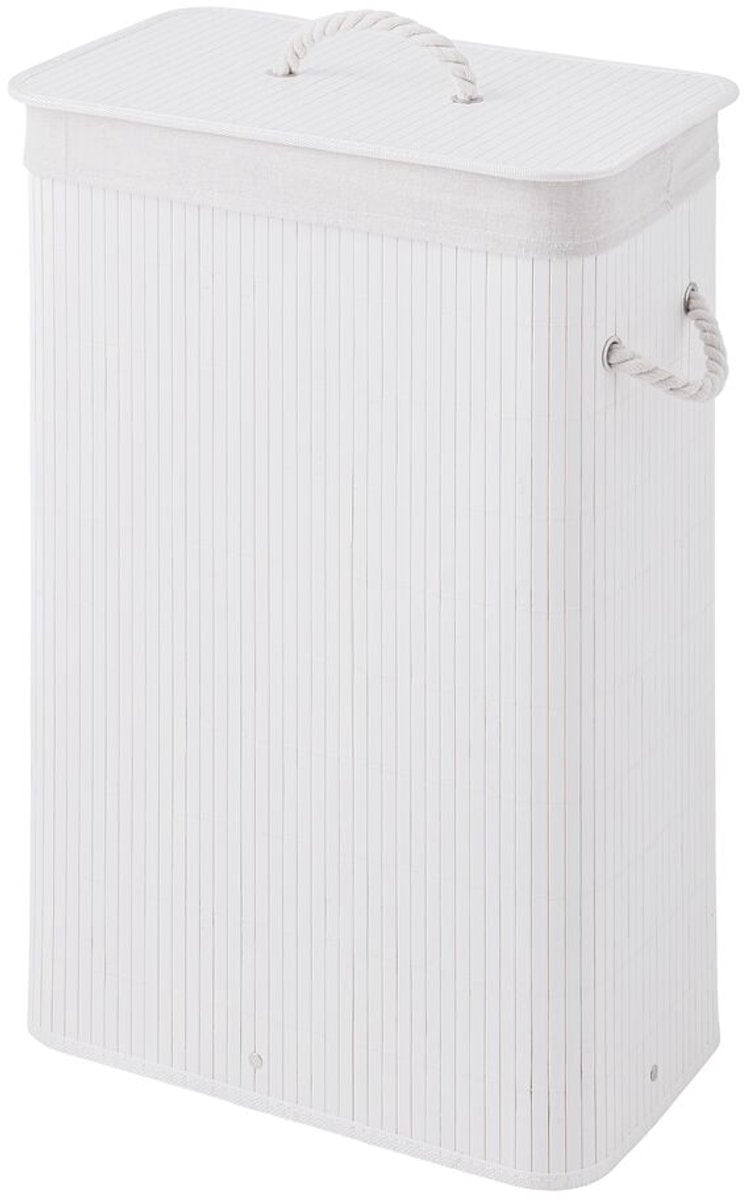Sealskin bamboo – bamboe wasmand met deksel - wasbare katoenen waszak - handvatten - 56 liter – afmetingen 60 x 40 x 23,5 cm - wit