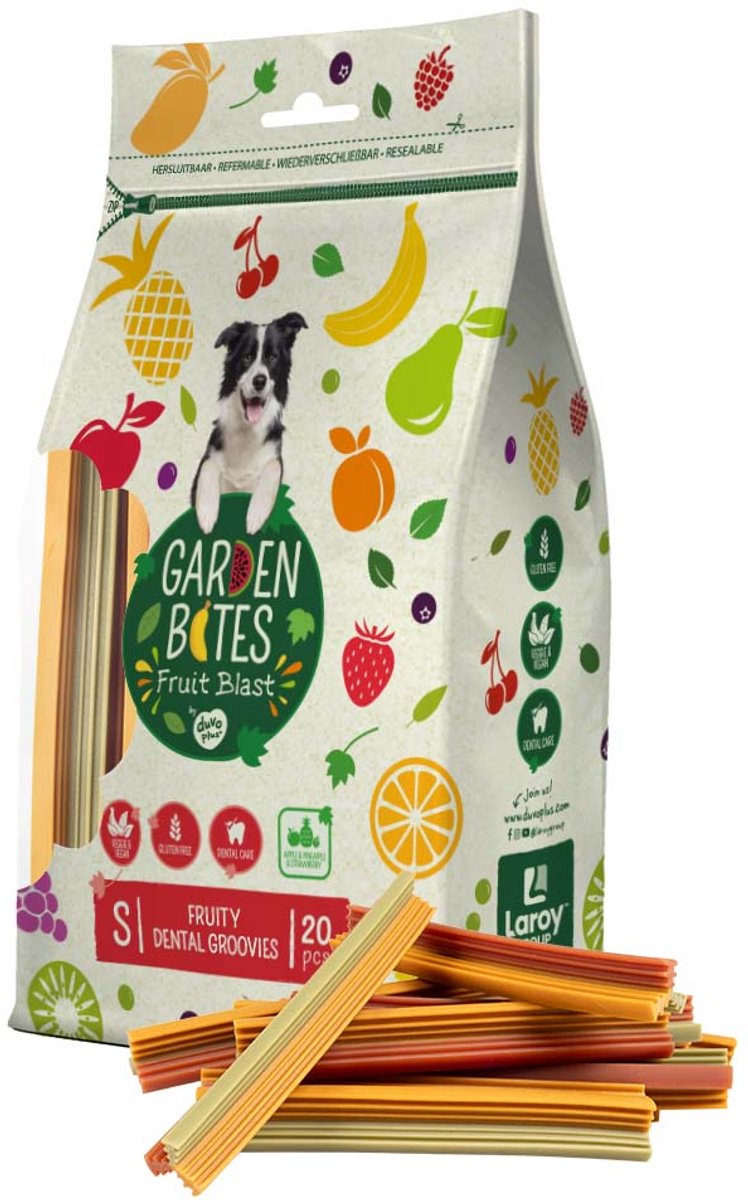Garden Bites duvoplus – fruchtige Dental Groovies Hundesnacks – Hundeleckerlis – vegetarisch glutenfrei – klein 20 Stk