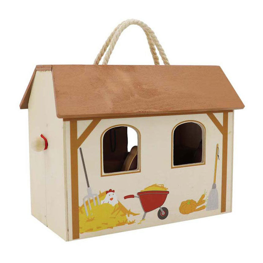Tragbares Pferdestall-Spielset aus Holz, 13-teilig.
