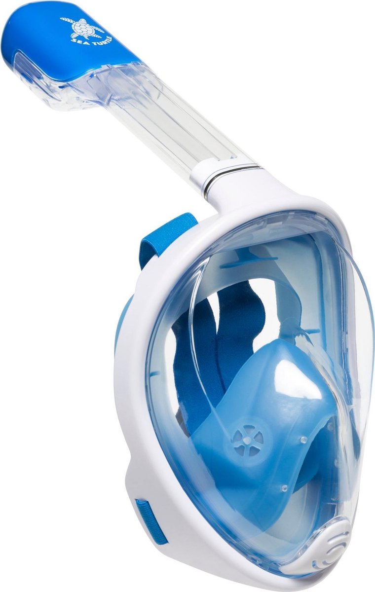 Meeresschildkröten-Schnorchelmaske – Schnorchel – Taucherbrille – Schnorchelset – Vollgesichtsmaske – Erwachsene – Weiß Blau – S m