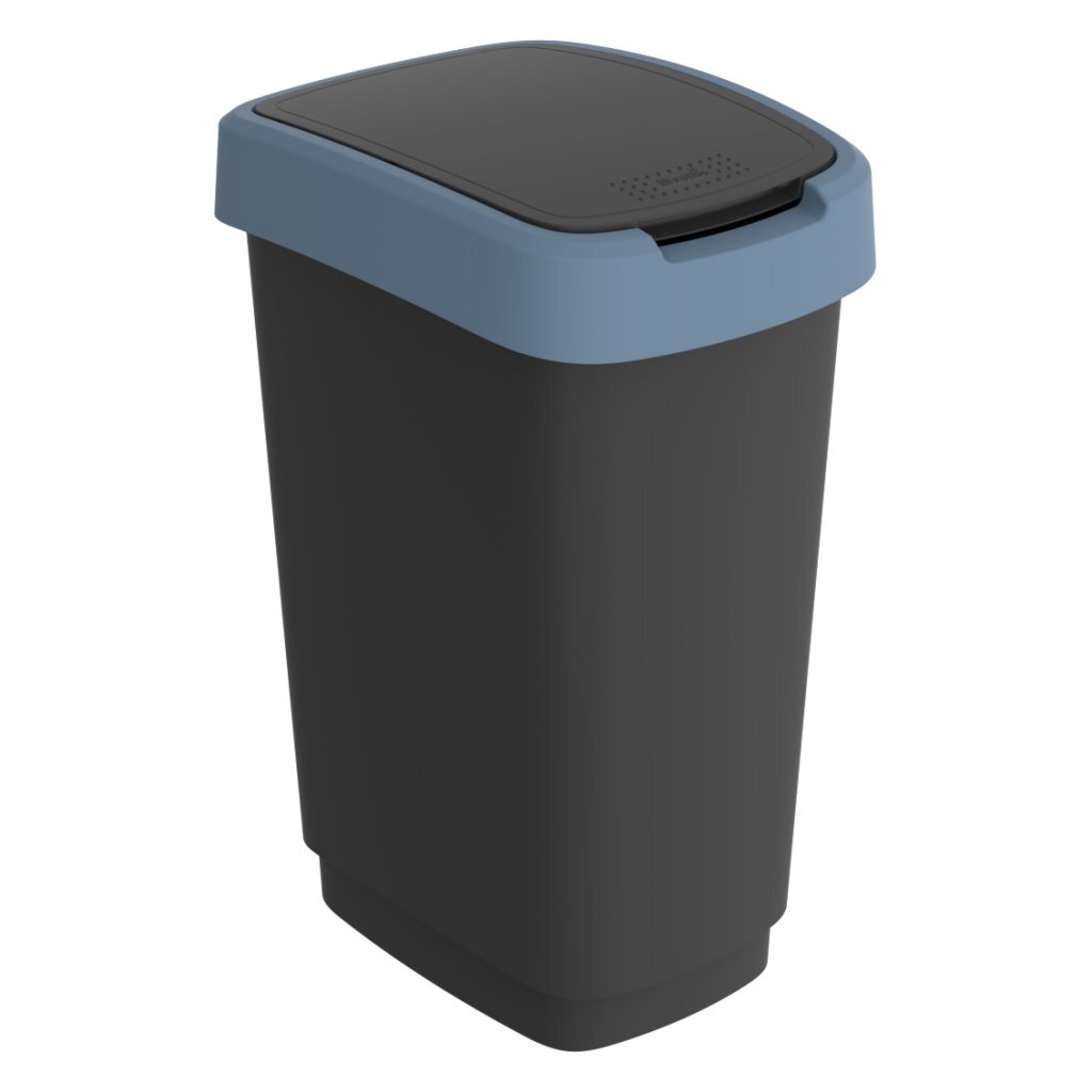 Rotho Twist Mülleimer mit Schwingdeckel 25l - Schwarz Blau - BPA-frei - inkl. 6 Aufkleber für verschiedene Abfallströme