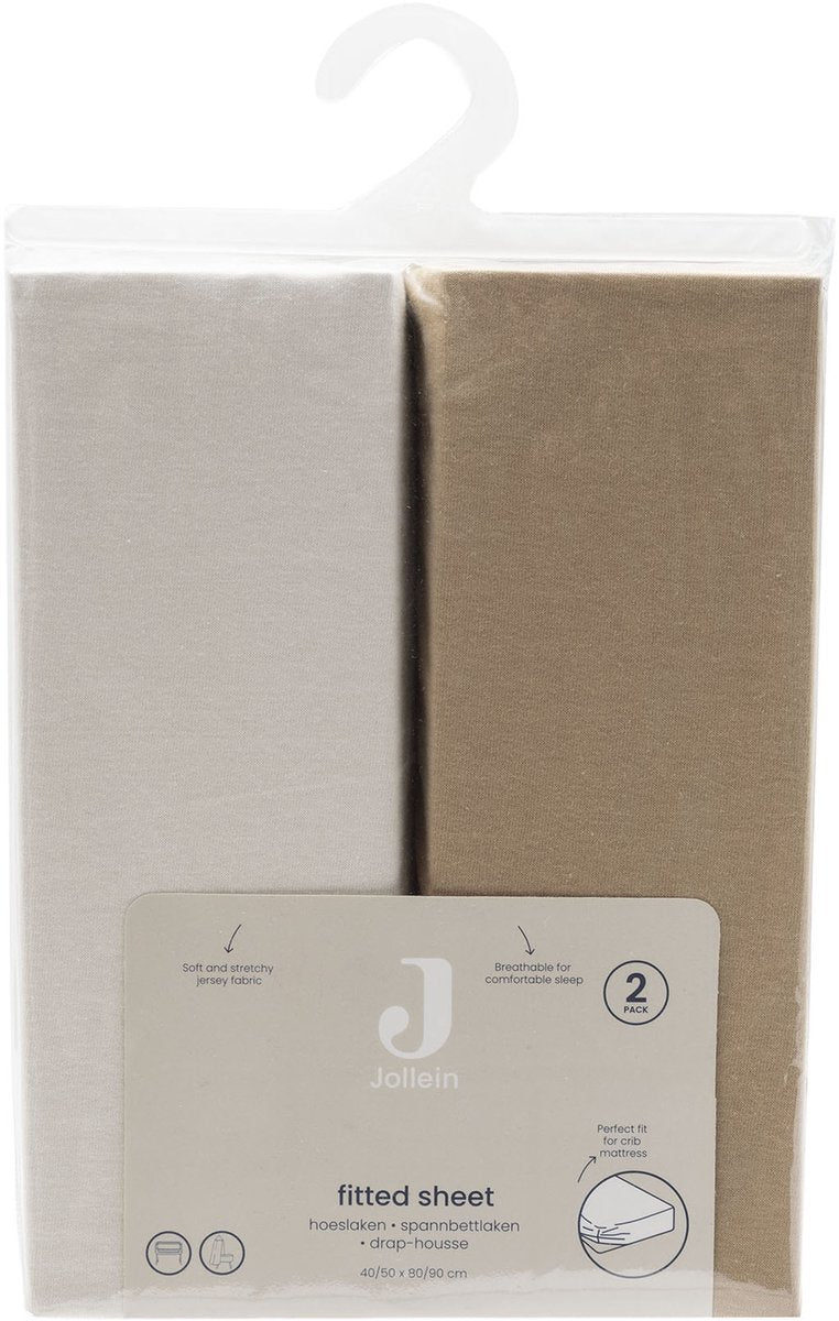 Jollein hoeslaken - 2 stuks - 70 75x140 150 cm - jersey - hazel oatmeal