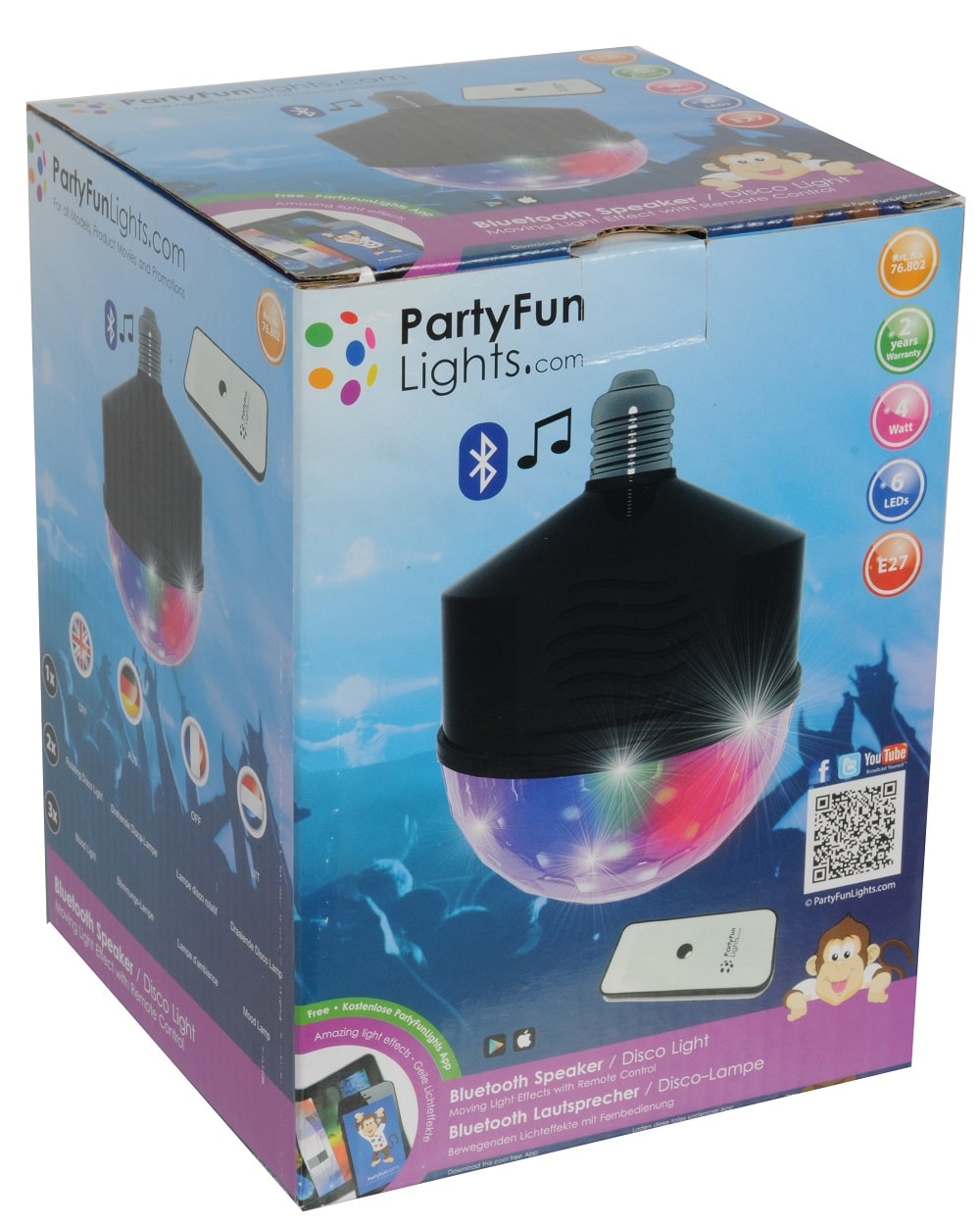 Kotronic Party Fun Lights Discokugel mit Bluetooth und Lautsprecher