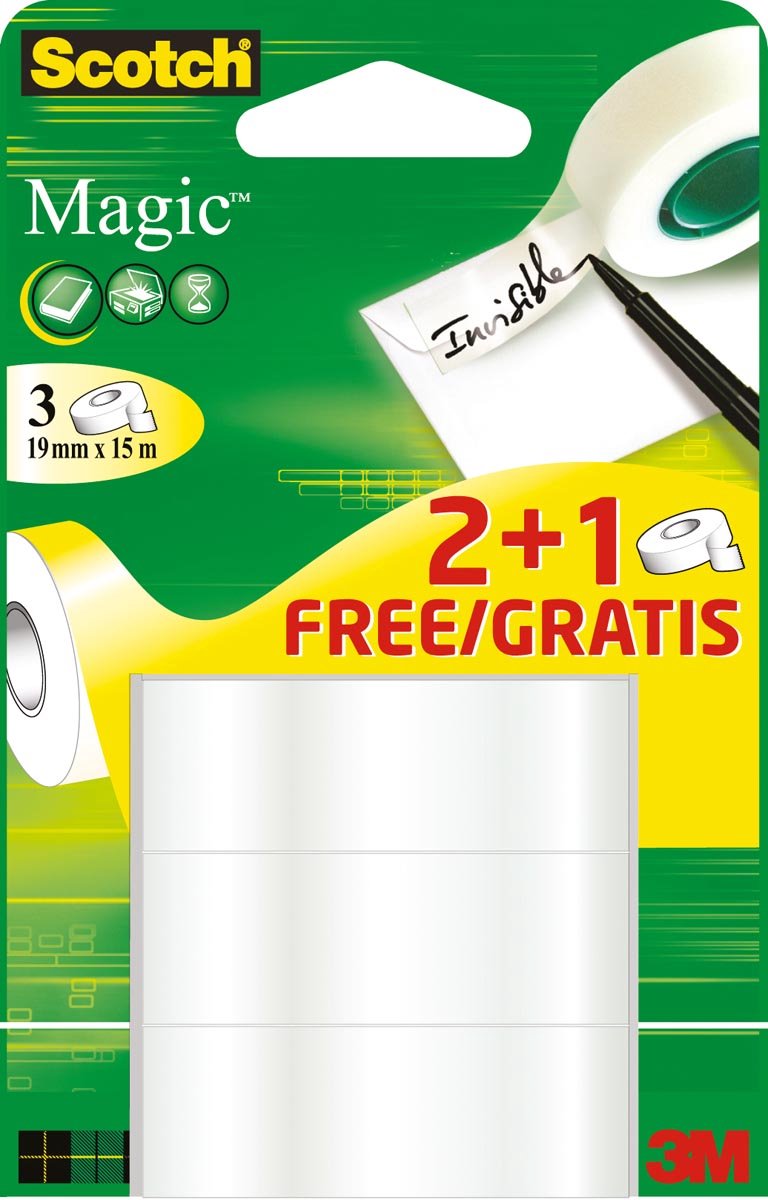 Scotch Klebeband Magic 19mmx15m 2+1 gratis unsichtbar 3 Rollen